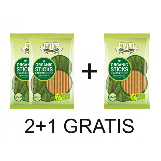 Promo 2+1 Bio Sticksuri Vegane integrale din alac 45g Natur