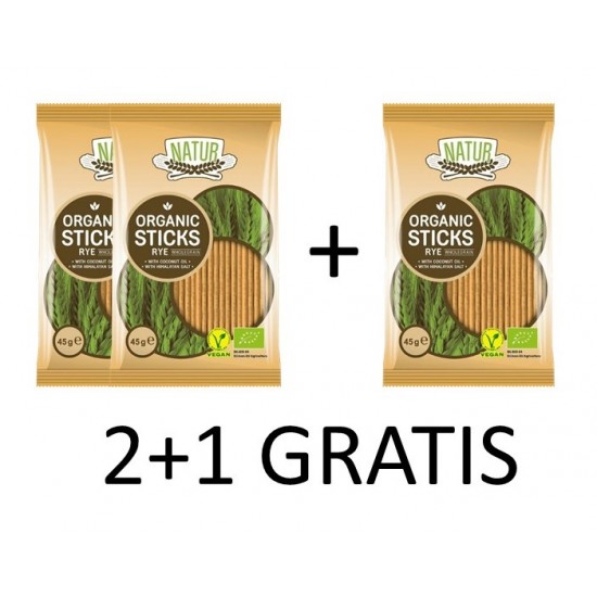 Promo 2+1 Bio Sticksuri Vegane integrale din secara 45g Natur