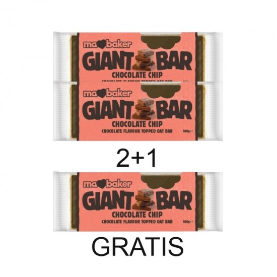 PROMO 2+1 Baton din ovaz cu ciocolata belgiana si chips ciocolata 100g Ma Baker