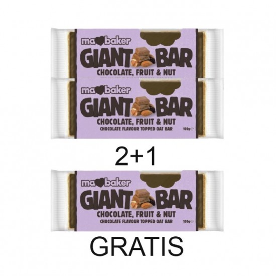 PROMO 2+1 Baton din ovaz cu ciocolata belgiana, alune si fructe 100g Ma Baker