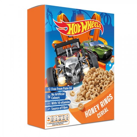 Cereale HOT WHEELS inele cu miere din ovaz integral, grau integral, orez si orz integral cu adaos de vitamine 375g